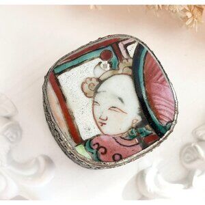 Chinese Handmade Ceramic Ornate Painted Trinket | jewelry | Ring | Pill Box
